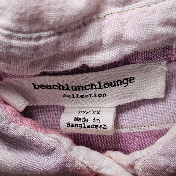 Beach Lunch Lounge Linen Blend Striped Button Down Beachy Shirt Large Preppy - Picture 5 of 11